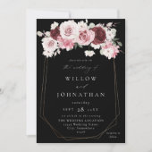 Burgundy & Blush Pink 6 Ele Floral Wedding - Zwart Kaart (Voorkant)