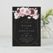 Burgundy & Blush Pink 6 Ele Floral Wedding - Zwart Kaart (Staand voorkant)