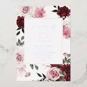 Burgundy & Blush Pink 6 Floral Gradual Party Folie Uitnodiging