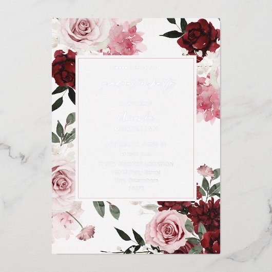 Burgundy & Blush Pink 6 Floral Gradual Party Folie Uitnodiging (Voorkant)