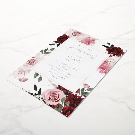 Burgundy & Blush Pink 6 Floral Gradual Party Folie Uitnodiging (Gedraaid)