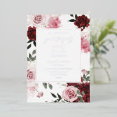 Burgundy & Blush Pink 6 Floral Gradual Party Folie Uitnodiging (Staand Voorkant)