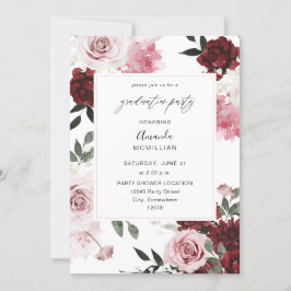 Burgundy & Blush Pink 6 Floral Gradual Party Kaart