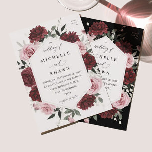 Burgundy & Blush Pink 6 Floral Wedding Kaart