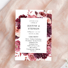 Burgundy & Blush Pink 8B Wedding Ceremony Program Kaart
