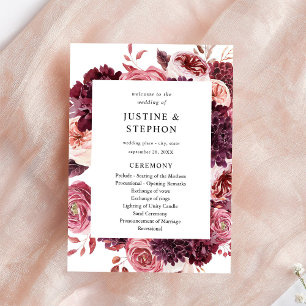Burgundy & Blush Pink 8B Wedding Ceremony Program Kaart