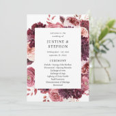 Burgundy & Blush Pink 8B Wedding Ceremony Program Kaart (Staand voorkant)