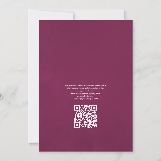 Burgundy Blush Pink and Gold QR Code RSVP Weddensc Kaart (Achterkant)