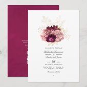 Burgundy Blush Pink and Gold QR Code RSVP Weddensc Kaart (Voorkant / Achterkant)
