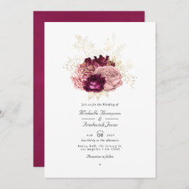 Burgundy Blush Pink and Gold QR Code RSVP Weddensc Kaart