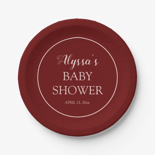 Burgundy Blush Pink Baby shower Papieren Bordje (Voorkant)