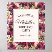 Burgundy Blush Pink Birthday Welkom Poster (Voorkant)