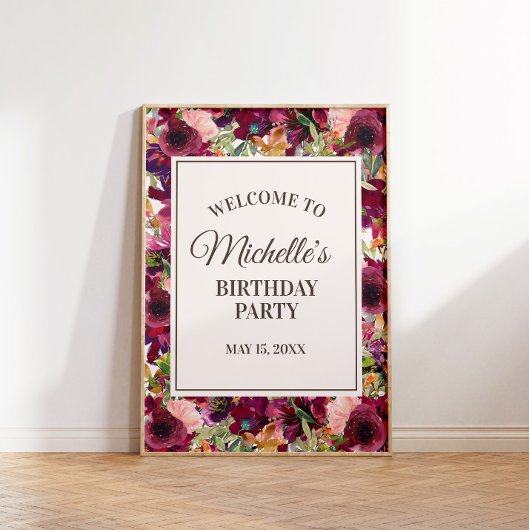 Burgundy Blush Pink Birthday Welkom Poster