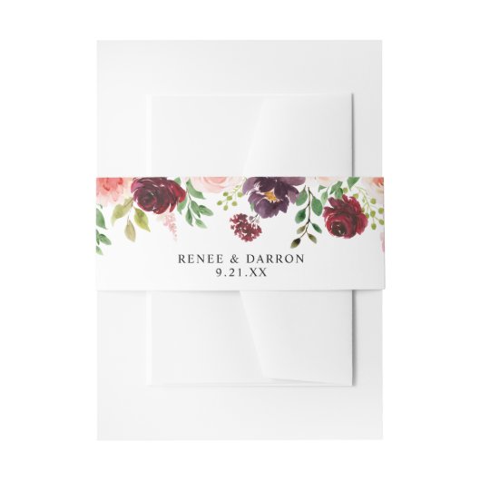 Burgundy & Blush Pink Blush 4A Floral Uitnodigingen Wikkel (Voorkant Voorbeeld)