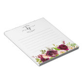 Burgundy Blush Pink Botanical Floral Monogram Notitieblok (Schuin)