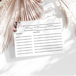 Burgundy Blush Pink Bridal Shower Recipe Card Informatiekaartje
