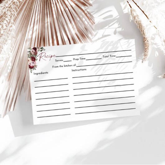 Burgundy Blush Pink Bridal Shower Recipe Card Informatiekaartje