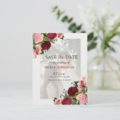 Burgundy Blush Pink Faded Fotobruiloft Opslagdatum Briefkaart (Staand voorkant)