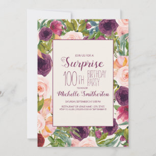 Burgundy Blush Pink Floral 100th Birthday Kaart