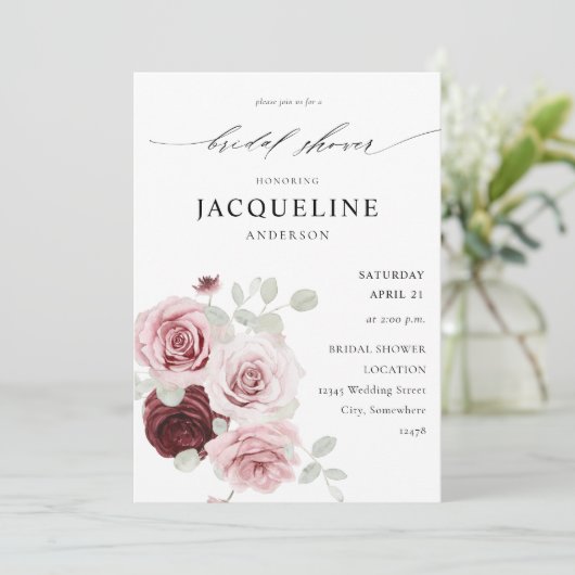 Burgundy & Blush Pink Floral 6 Ele Vrijgezellenfee Kaart (Staand voorkant)