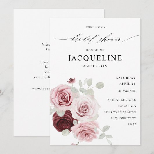 Burgundy & Blush Pink Floral 6 Ele Vrijgezellenfee Kaart (Voorkant / Achterkant)