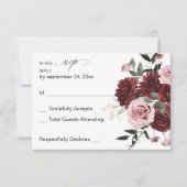 Burgundy & Blush Pink Floral 6 no Meal RSVP (Voorkant)