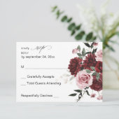 Burgundy & Blush Pink Floral 6 no Meal RSVP (Staand voorkant)