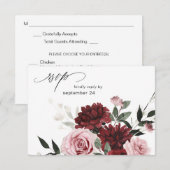 Burgundy & Blush Pink Floral 6 w Meal RSVP Card (Voorkant / Achterkant)