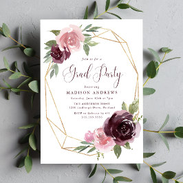 Burgundy & Blush Pink Floral | Afstudeerpartij Kaart