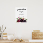 Burgundy & Blush Pink Floral Bar Sign Poster (Keuken)