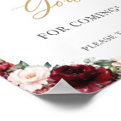 Burgundy Blush Pink Floral bedankt voor je komst Poster (Hoek)