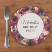 Burgundy Blush Pink Floral Birthday Party Papieren Bordje
