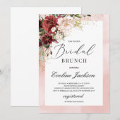 Burgundy Blush Pink Floral Bridal Brunch Invite Kaart (Voorkant / Achterkant)