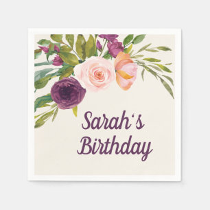 Burgundy Blush PInk Floral Custom Birthday Servet