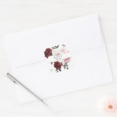 Burgundy & Blush Pink Floral Dank je Vierkante Sticker (Envelop)