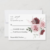 Burgundy & Blush Pink Floral Ele 6 no Meal RSVP (Voorkant)