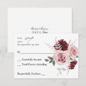 Burgundy & Blush Pink Floral Ele 6 no Meal RSVP (Voorkant / Achterkant)