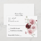 Burgundy & Blush Pink Floral Ele 6 no Meal RSVP 2 (Voorkant / Achterkant)