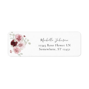 Burgundy & Blush Pink Floral Ele Return Address Etiket