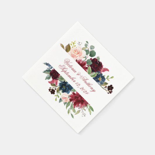 Burgundy Blush Pink Floral Elegant Script Weduwsch Servet (Hoek)