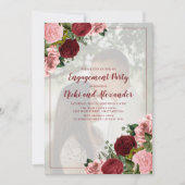 Burgundy Blush Pink Floral Engagement Party Foto Kaart (Voorkant)