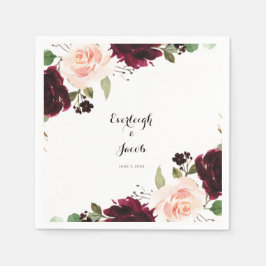 Burgundy Blush Pink Floral Eucalyptus Weddenschap Servet