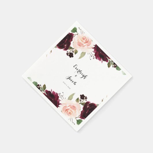 Burgundy Blush Pink Floral Eucalyptus Weddenschap Servet (Hoek)