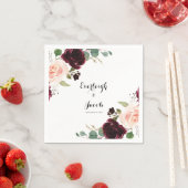 Burgundy Blush Pink Floral Eucalyptus Weddenschap Servet (Insitu)