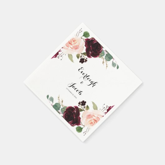 Burgundy Blush Pink Floral Eucalyptus Weddenschap Servet (Hoek)