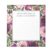 Burgundy Blush Pink Floral Foliage van Desk Notitieblok (Voorkant)