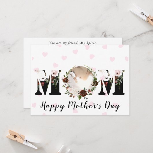 Burgundy Blush Pink Floral Foto Moederdag Kaart (Voorkant / Achterkant in situ)
