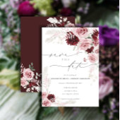 Burgundy Blush Pink Floral Foto Save the Date Kaart