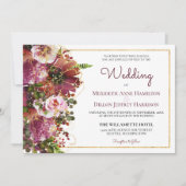 Burgundy Blush Pink Floral Gold in één huwelijk Kaart (Voorkant)