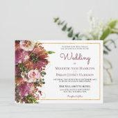 Burgundy Blush Pink Floral Gold in één huwelijk Kaart (Staand voorkant)